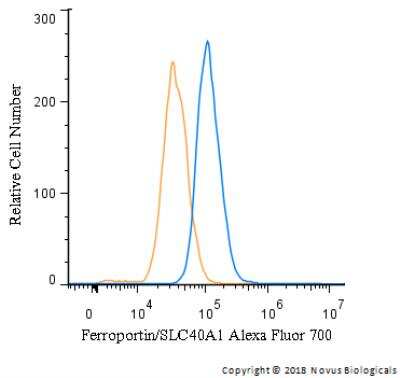 Flow Cytometry of HepG2 Cells Stained with Alexa Fluor 700 Conjugated Ferroportin/SLC40A1 Antibody